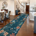 Lahome Floral Hallway Runner Rug Non Slip, 2'6''x10' Washable Runner Soft Ultra-Thin Soft Runners for Hallways, Kitchen Distressed Carpet for Entryway Bathroom Flore (Navy Blue)