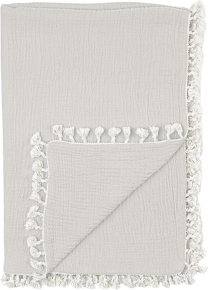 Crane Baby Muslin Swaddle Blanket, Soft Cotton Lightweight Nursery and Stroller Blanket for Baby Boys & Girls, Moonstone, 30" x 40"