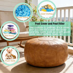 Thgonwid Unstuffed Moroccan Faux Leather Pouf Ottoman with Storage - Handmade Boho Chic Multi-Use Footrest for Living Room, Bedroom, Patio - Round Ethnic Floor Cushion & Decorative Accent, Khaki