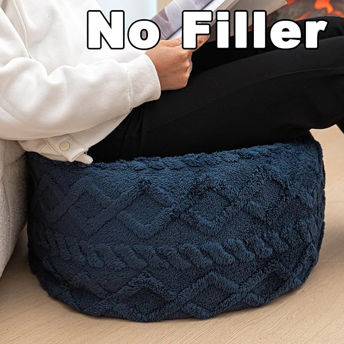 Unstuffed Pouf Ottoman Cover Handmade Footstool Ottoman Storage Solution Floor Pouf Footrest Cushion 20Diameter x12Height Inches for Living Room Wedding Bedroom Navy Blue No Filler