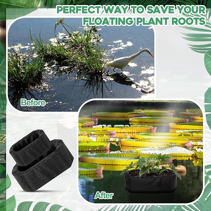 2 Pcs Floating Pond Planter Woven Fabric Floating Planters for Ponds Hydroponics Ponds Water Features and Decorations (Oval,9 Inches/ 5.5 Inches)