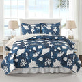 HORIMOTE HOME Coastal Quilt Bedding Set King Size, Reversible Navy Summer Beach Quilt Lightweight Ocean Nautical Comforter Tropical Bedspread Coverlet with 2 Pillow Shams for All Seasons (106"x96")