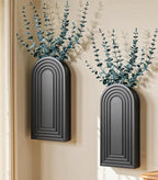 DREAMLOOM 2 Pack Wooden Wall Vases with Eucalyptus Artificial Plants, Wall Hanging Planters Boho Modern Farmhouse Indoor for Narrow Spaces Entryway Bathroom Home Office Decoration, Black