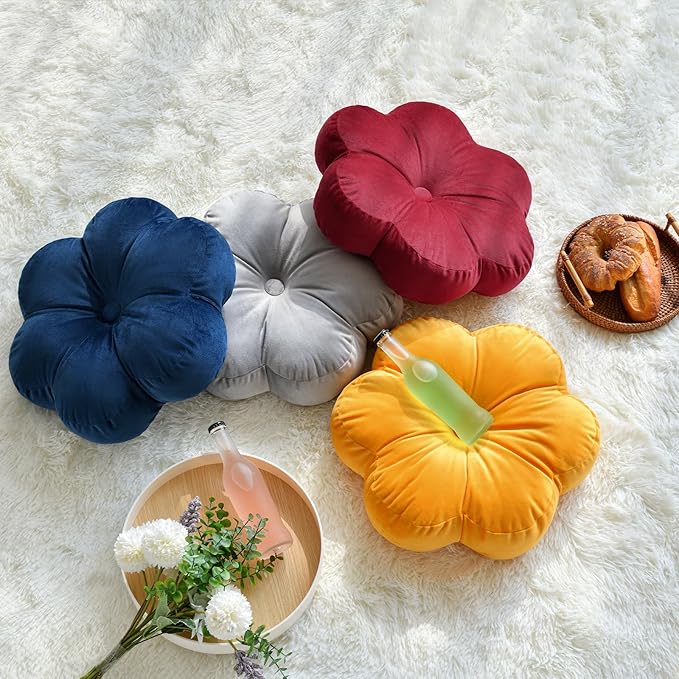 Xuyier Flower Pillow, Flower Shaped Pillow with Velvet for Couch Bed Chair Sofa, Home Decor Floor Seating Cushion Cute Throw Pillows for Living Room Bedroom (15 Inches, Ginger Yellow)