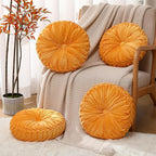 4 Pcs Round Throw Pillows 15 Inch Decorative Velvet Pleated Pumpkin Pillows Boho Floor Pillow with Center Button for Living Room Couch Chair Bed Sofa Home Decoration (Yellow)