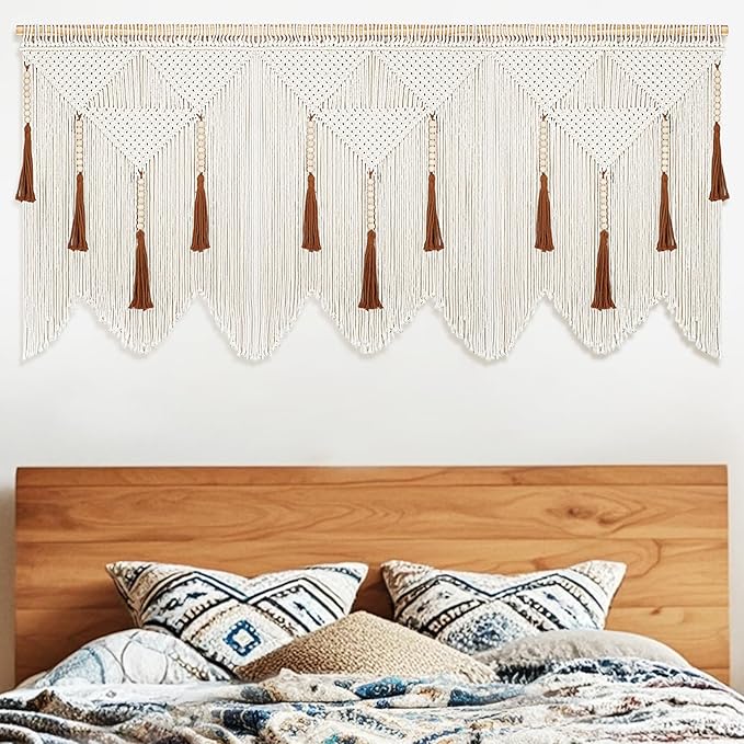ANROYE Large Macrame Wall Hanging, Boho Woven Tapastry with Wood Bead Tassel, Above Bed Minimalist Decor for Bedroom, Bohemian Art Decoration for Living Room Apartment Home