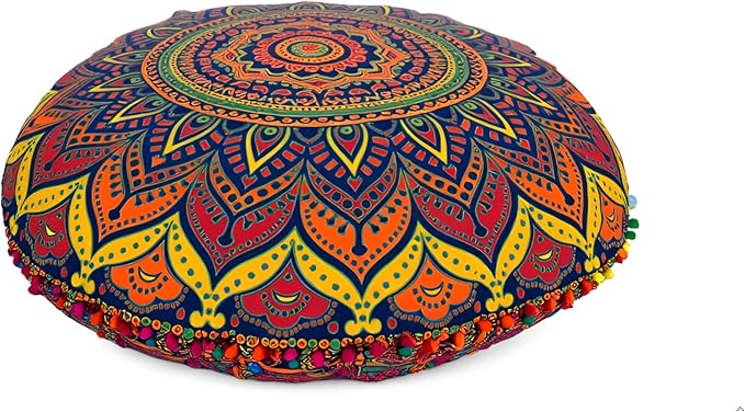 ICC 32 Inch Floor Pillows & Cushions Covers Decorative Hippie Mandala Pouf Pillow Covers Bohemian Seating Meditation Cushion Cover Large Boho Ottoman Case Pillowcase for Couch Blue Multi