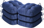 Chair Cushions for Dining Chairs, Dining Chair Cushions, Tufted Indoor Chair Pads with Ties & Non Slip Backing, Seat Cushions for Kitchen Chairs 16.5” x 16.5” x 3.5”, Set of 6, Navy Blue