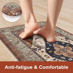 KIMODE Anti Fatigue Kitchen Mat, Boho Distressed Kitchen Rug 20"x32", Non Slip Waterproof Kitchen Floor Mat, Comfort Foam Mat for Kitchen Floor, Sink, Laundry, Office, Desk Red Floral