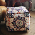 Unstuffed Pouf Cover Ottoman Footrest Bohemian Chenille Foot Stool Floor Bean Bag 18x18x18 Inches for Living Room Bedroom Home Decor (Blue, Cube)