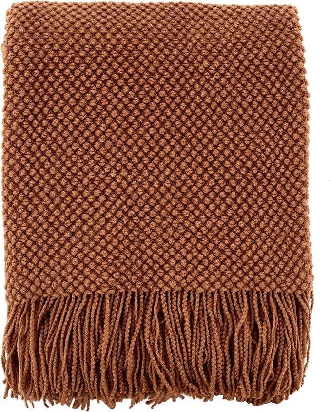 CREVENT Rustic Farmhouse Knit Throw Blanket for Couch Sofa Chair Bed Home Decoration, Soft Warm Cozy Light Weight for Spring Summer Fall (50''X60'' Caramel)