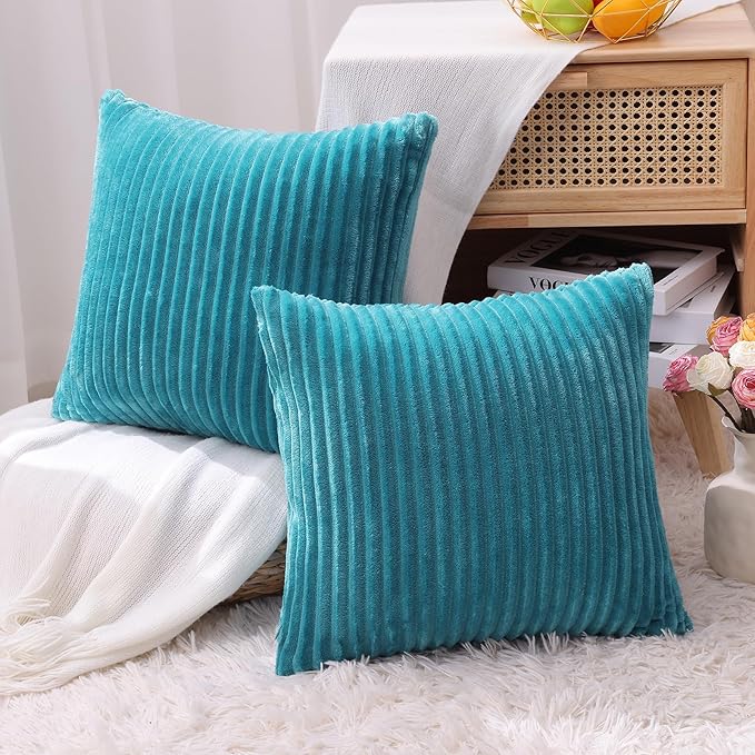 Simmore Decorative Spring Euro Sham Throw Pillow Covers 22x22 Set of 2, Soft Natural Plush Flannel Double-Sided Fluffy Couch Pillow Covers for Sofa Living Room, Teal