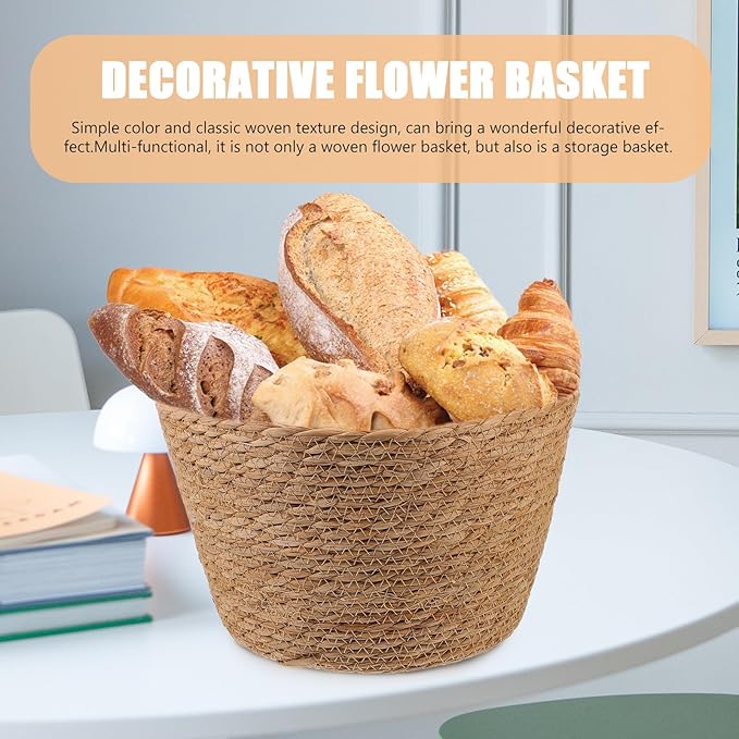 Veemoon 2pcs Wicker Planter Basket, Rustic Straw Woven Flower Basket Arrangement Flower for Plants Laundry Bin Storage Woven Plant Pot Hanging Seaweed Girl Toddler Hanging Seaweed 10. 41x10. 41x7.