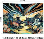Dermijer Blacklight Forest Mountain Tapestry Sun Tapestry UV Reactive Retro Landscape Tapestries Black Light Watercolor Flower Trees Wall Art Tapestries Wall Hanging for Home Decor