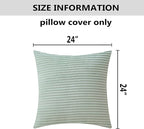 Home Brilliant Green Throw Pillow Cover 24x24 Set of 2 Spring Euro Shams Super Soft Striped Velvet Large Cushion Cover for Living Room Sage Green St Patricks Day Decor, 24 x 24 inch, Mint