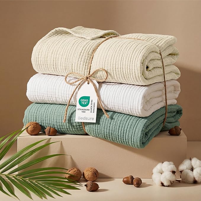 Bedsure 100% Cotton Muslin Blanket King Size for Bed - 4-Layer Breathable and Lightweight Thin Soft Summer Gauze Muslin Blanket for Adults, Grey, 108x90 Inches
