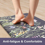 KIMODE Anti Fatigue Kitchen Mat for Floor, 17.3"x29" Farmhouse Kitchen Rug Non Skid, Cushioned Padded Kitchen Floor Mat, Comfort Standing Mat for Laundry, Office, Sink, Desk Dark Grey/Purple