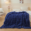 LIFEREVO Fluffy Faux Rabbit Fur Bubble Blanket, Plush Shaggy Throw for Couch Sofa, Cozy Comfy Furry Bed Blanket Adults Kids Teens Girls, Royal Blue Fuzzy Throw for Bedroom Living Room 60x90, Navy Blue