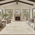 8x10 Area Rugs for Living Room Bedroom, Beige Large Washable Neutral Rug, Vintage Floral Retro Boho Non Slip & Low Pile Carpet for Indoor Dining Room, Classroom, Dorm, Nursery and Kids Room