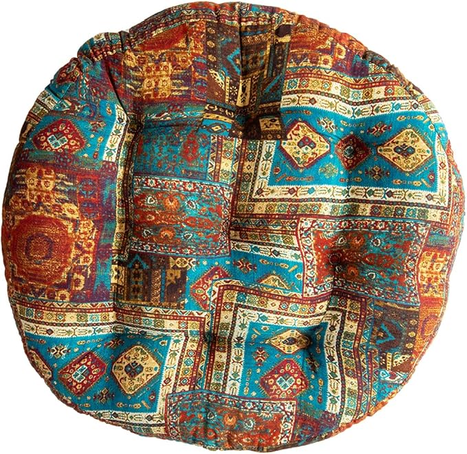 vctops Bohemian Patchwork Round Chair Seat Cushions for Dining Kitchen Office Chairs Patio Soft Cotton Linen Chair Pads (Blue,Diameter 22")