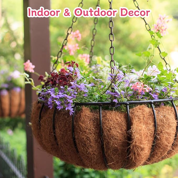 Riare 4 Pack 20 Inch Round Coco Liners Replacement, 100% Natural Coconut Coir Liners for Hanging Baskets, Garden Flower Vegetables Planter Pot, Window Box, Fence, Decks