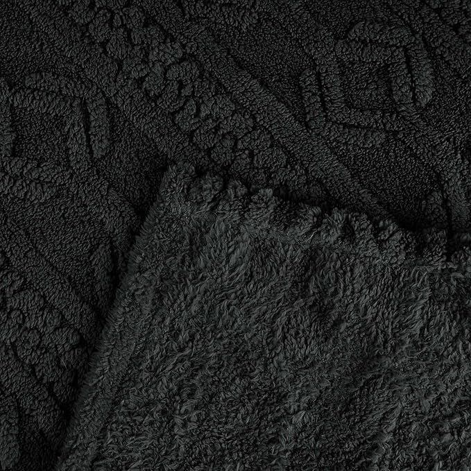 Superior Fleece Boho Jacquard Blanket, Decorative Blankets for Bedroom, Sofa, Fuzzy, Plush, Fluffy, Soft, Cute Room Decor, Beautiful Cover, Comfort Essentials, Arctic Collection, King, Black