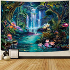 Generleo Forest Waterfall Tapestry Mushroom Flower Tapestries Natural Landscape Tapestries Colorful Floral Plants Wall Art Decor Fantasy Aesthetic Tapestry Wall Hanging for Bedroom