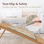 Boho Kitchen Mats for Floor 2 Piece Set Anti Fatigue Cushioned PVC Kitchen Rugs Non Slip Waterproof Farmhouse Mats 2/5 Inch Comfort Standing Mat for Sink, Laundry, 17.3"x47"+17.3"x28", Green Orange