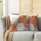 Orange White Grey Gray Pillow Covers 20X20 Inch Set of 2, Modern Dahlia Floral Print Decorative Throw Pillow Covers Outdoor Farmhouse Cushion Case for Home Couch Sofa Bed Decoration