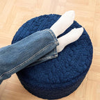 Round Pouf Ottoman 20 x 20 x 14 Inches Boho Poof Home Decor Floor Pouffe Ottoman Foot Rest for Couch Sofa Bean Bag Chairs Living Room Bedroom (Dark Blue)