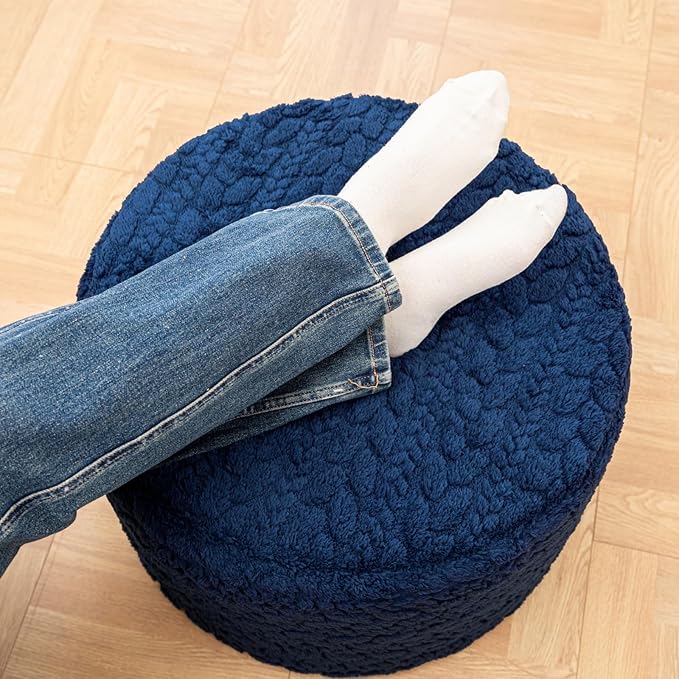 Round Pouf Ottoman 20 x 20 x 14 Inches Boho Poof Home Decor Floor Pouffe Ottoman Foot Rest for Couch Sofa Bean Bag Chairs Living Room Bedroom (Dark Blue)