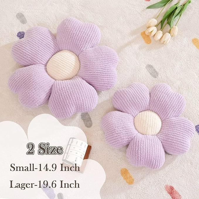 Flower Throw Pillow, Cute Flower Shaped Pillow Decorative Throw Pillow for Bed Couch, Soft Daisy Pillows Floor Seating Cushion Cushions (19.6 Inch Purple)