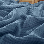 PHF 100% Cotton Muslin Throw Blanket 50" x 60", 4-Layer Lightweight Gauze Throw, Breathable Cloud-Soft Minimalist Blanket for Bed, Couch, Camping & Baby, Denim Blue, Ideal Gift