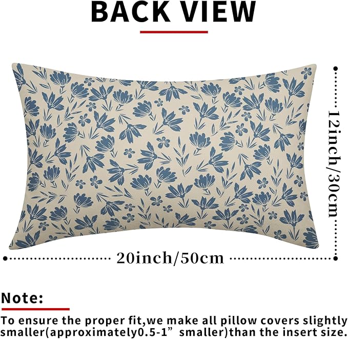Light Blue Floral Pillow Covers 12x20 Set of 2 Vintage Rustic Old Style Cute Small Flower Blue Cream Print Decorative Outdoor Pillowcases Farmhouse Throw Cushion Case Decor for Couch Sofa Bed