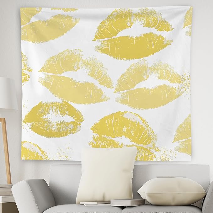 WNAGT Trendy Black and White Kiss Lips Tapestry Wall Hanging, Funky Makeup Wall Decor, Fashion Aesthetic Wall Blanket Decor for Girls Room College Dorm Makeup Room Beauty Room, 50x60 Inch