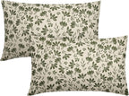 Olive Green Floral Pillow Covers 12x20 Set of 2 Vintage Rustic Old Style Cute Small Flower Green Cream Print Decorative Outdoor Pillowcases Farmhouse Throw Cushion Case Decor for Couch Sofa Bed
