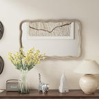 COZAYH Rustic Farmhouse Wall Mirror, 23.5” x 38” Rectangular Decorative Wall Mounted Mirror with Distressed Wood Frame & Curved Scallop Detail, Natural