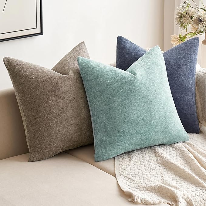 MIULEE Pack of 2 Aqua Green Decorative Pillow Covers 18x18 Inch Soft Chenille Couch Spring Throw Pillows Farmhouse Cushion Covers for Home Decor Sofa Bedroom Living Room
