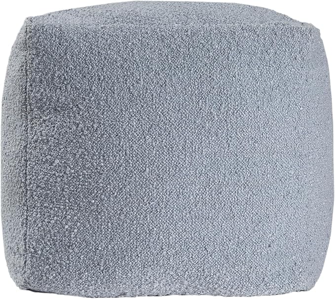 L. R. Resources, Inc. LR Home Handmade Contemporary Solid Boucle Square Indoor Medium Pouf Ottoman, Blue | Foot Rest for Bedroom, Living Room & Dorm Decor | 18 x 18 x 18 Filled Pouf for Seating
