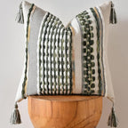 AmHoo Chenille Striped Textured Boho Throw Pillow Covers Aesthetic with Tassels Woven Decorative Pillow Case for Couch Bed Sofa Bedroom Modern Funky 18 x 18-Inch Sage Green
