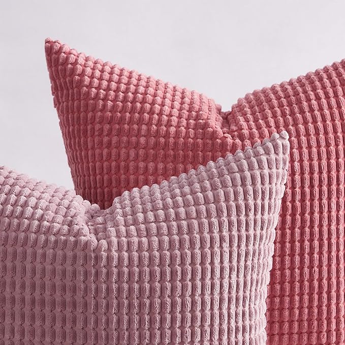Topfinel Large Couch Throw Pillows Covers 20x20 Inch Set of 4,Accent Corduroy Striped Pink Decorative Euro Shams,Summer Home Decor Cushion Case for Beach,Patio,Balcony