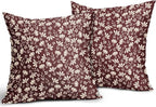 Burgundy Pillow Covers 16x16 Set of 2 Vintage Floral Rustic Old Style Cute Flower Print Decorative Outdoor Pillowcases Seasonal Farmhouse Throw Cushion Case Decor for Couch Sofa Bed