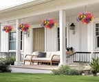 2 Set Artificial Outdoor Flowers with Hanging Basket, 2 Hanging Planters with 24 Pcs Flowers for Spring Summer Front Porch Garden Patio Home Decor