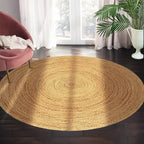 Hand Woven Jute Area Rug - 3' Round - Rustic Beige Reversible Farmhouse Rugs for Bedroom, Kitchen, Living Room - Vintage Natural Braided Entry Floor Décor Circle Boho Round Jute Rug 3ft