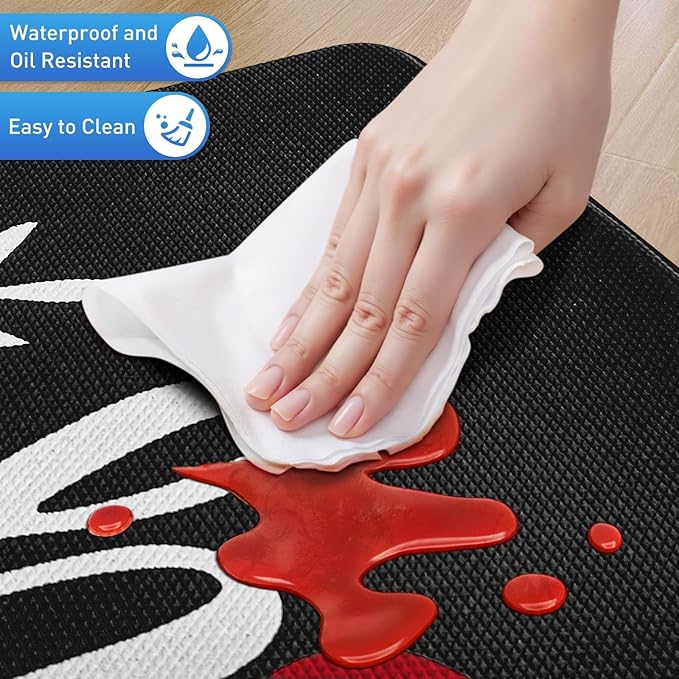 HappyTrends Kitchen Mat for Floor, 2PCS Cushioned Anti-Fatigue Kitchen Rugs, Waterproof Non-Slip Standing Mats and Rugs Set for Kitchen, Office, Laundry, Black, 17.3"×30"+17.3"×47"