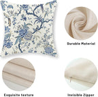 Chinoiserie Floral Bird Pillow Covers 16x16 Set of 2 Spring Chinoiserie Flowers Decorative Pillowcase Outdoor Blue and Cream Throw Pillows Farmhouse Linen Cushion Case for Couch Home Decor