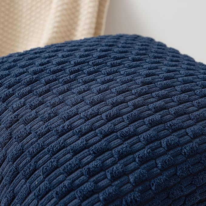 Kevin Textile 14x22 Inch Pillow Cover 1 Pack Boho Decorative Soft Striped Corduroy Lumbar Farmhouse Color Accent Rectangle Cushion Case for Living Room Couch Sofa Bed, Navy Blue