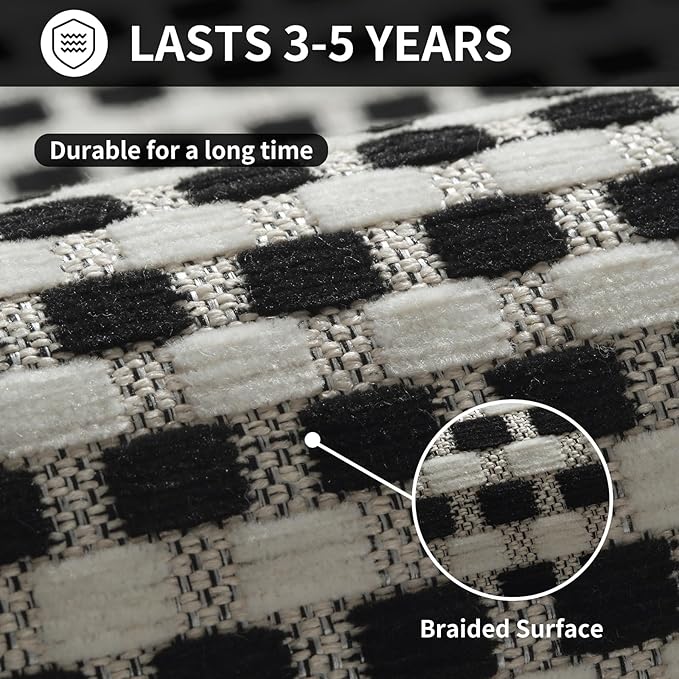 Kitchen Runner Rugs Non Slip Washable, Super Absorbent Soft Chenille Braided Kitchen Mats for Floor Rubber Backing Sink Mat Standing Hallway Floor Mat, Easy Clean, Black 17"x59"