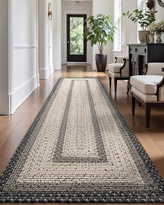 LUMI 3x7 Runner Rug Non Slip for Hallway, Natural Rustic Carpet No Shedding, Farmhouse Braided Area Mat Indoor High Traffic for Living Room, Entryway, Kitchen, Laundry