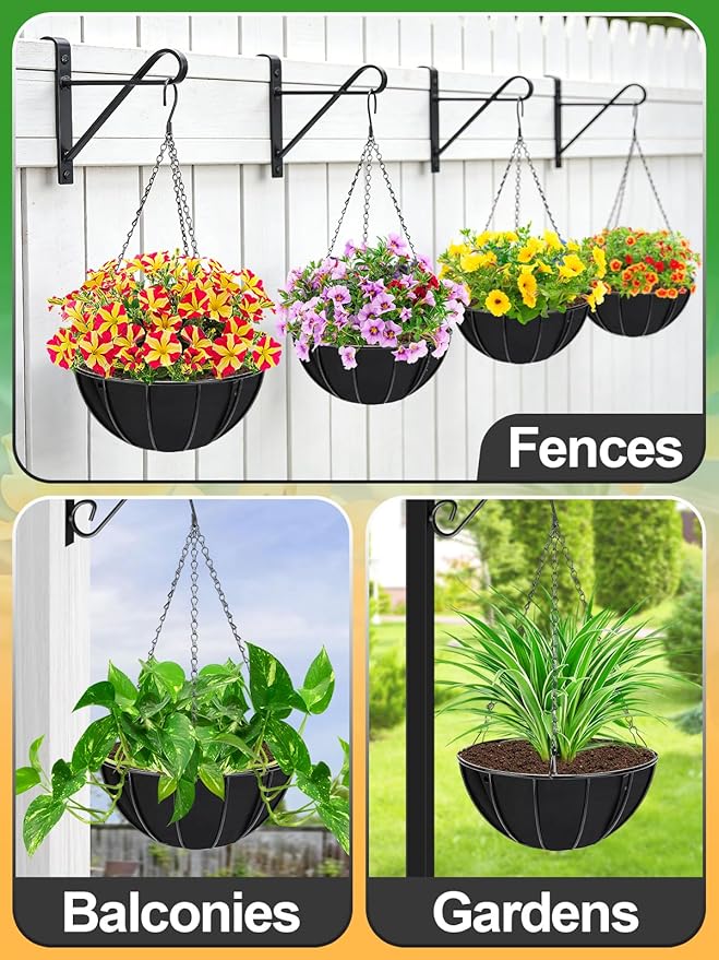 4pcs 14in Thick Felt Hanging Basket Liners - Heavy-Duty 400GSM Non-Woven Fabric Round Planter Liner for Garden Wall Flower Hanging Baskets, Replacement for Coco Fiber Liner